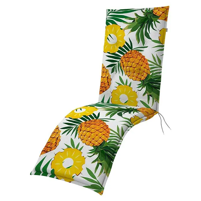 Doppler Sitzauflage Living - Relaxsesselauflage, L x B x H: 170 x 48 x 6 cm, Kunststoff, Baumwolle, Weiß/Grün/Orange - Gartenstuhlauflage mit Ananas-Muster, ideal für sommerliche Entspannung im Freien. Bequeme Polsterung und frisches Design für stilvolle Gartenmöbel.