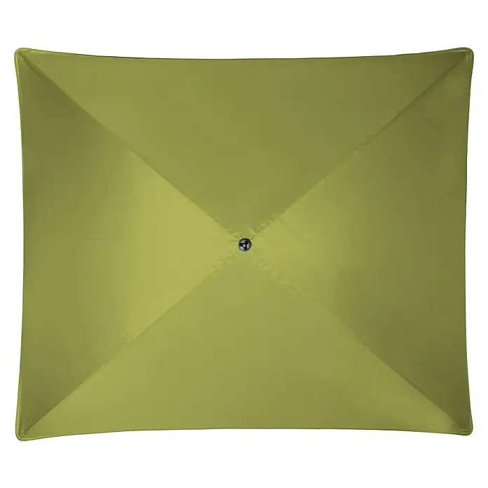 Doppler Balkonschirm Sunline Neo Gastro - Pistazie, Bespannungsmaß (L x B): 230 x 190 cm - Draufsicht auf einen quadratischen, olivgrünen Sonnenschirm mit einem Knopf in der Mitte, der Schatten und Schutz vor der Sonne bietet.