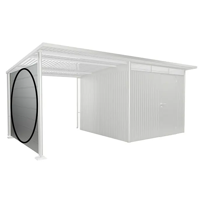 Biohort AvantGarde Seitenwand - Passend für: Biohort AvantGarde Seitendach, B x H: 238 x 182 cm, Silber-Metallic - Abbildung eines modernen Gerätehauses mit schlichtem Design und wetterfesten Materialien für den Außenbereich.