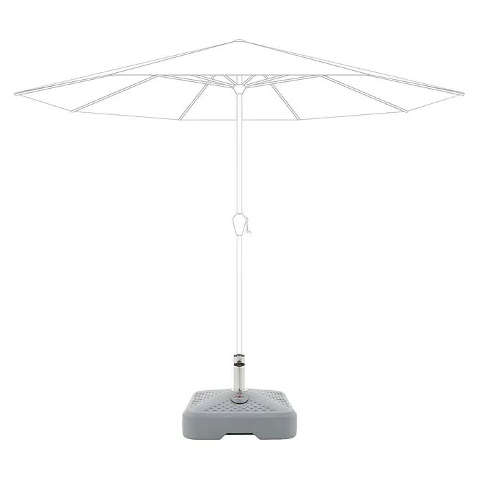 Doppler Schirmständer Active FILL-IT-3-in-1 - L x B: 48 x 48 cm, Kunststoff, Hellgrau - Bild einer Detailansicht eines Sonnenschirms mit Fuß. Dieser stabile Schirm bietet optimalen Schatten und Schutz im Freien.
