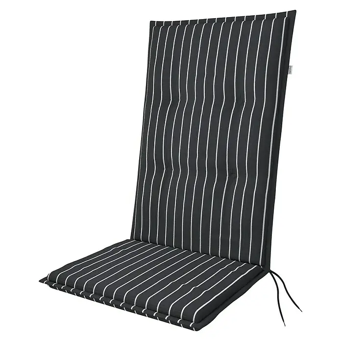 Doppler Sitzauflage Living - Hochlehner, L x B x H: 119 x 48 x 6 cm, Kunststoff, Baumwolle, Schwarz/Weiß - Ein stilvolles, gestreiftes Sitzkissen in Schwarz und Weiß, ideal für Gartenmöbel, das Komfort und ein modernes Aussehen bietet.