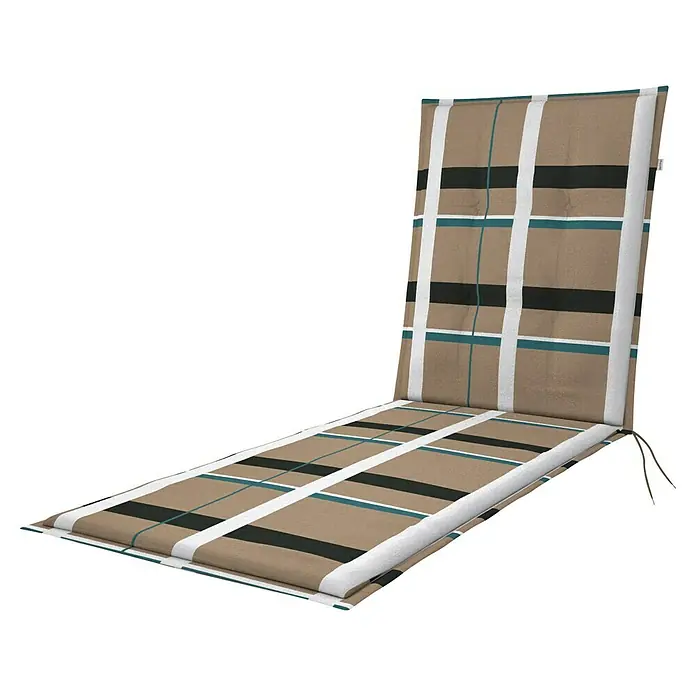 Doppler Liegenauflage Living Karo - L x B x H: 195 x 48 x 6 cm, Baumwoll-Polyester-Mischgewebe, Braun/Weiß - Gestreiftes Liegenpolster mit braunen, schwarzen, weißen und türkisfarbenen Streifen. Bequeme und stilvolle Ergänzung für den Außenbereich.