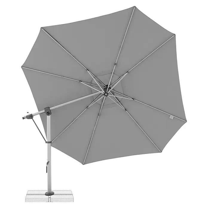 Doppler Expert Ampelschirm 400 - Hellgrau, Durchmesser Bespannung: 400 cm - Ein grauer, quadratischer Sonnenschirm mit einem stabilen, hellen Ständer bietet stilvollen Schatten. Perfekt für entspannte Stunden im Freien.