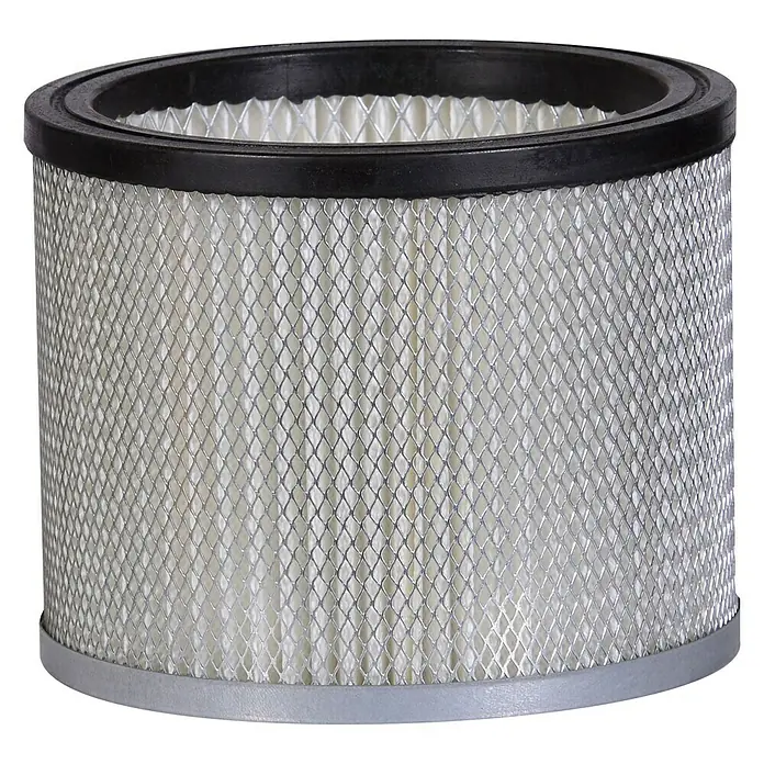 Aschesauger - 800 W, Fassungsvermögen: 15 l - Bild eines zylindrischen Luftfilters mit schwarzem Gummirand und silbernem Metallgitter. Der Filter ist sauber und neuwertig.