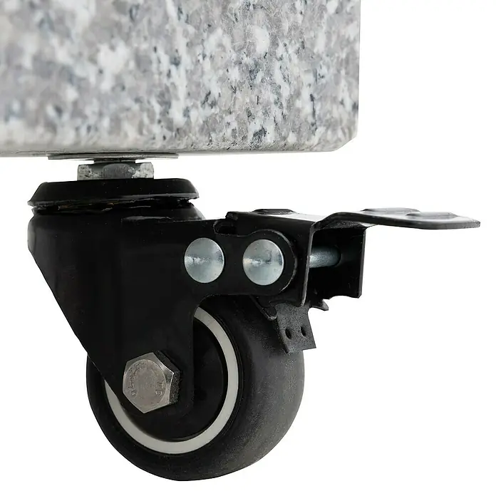 Doppler Granitschirmständer MyZone - 70,5 kg, Passend für: Doppler MyZone Sonnenschirme - Nahaufnahme eines Möbelrollensets mit Feststellbremse, ideal für schwere Möbel. Robuste Konstruktion für zuverlässige Mobilität und sicheren Stand.