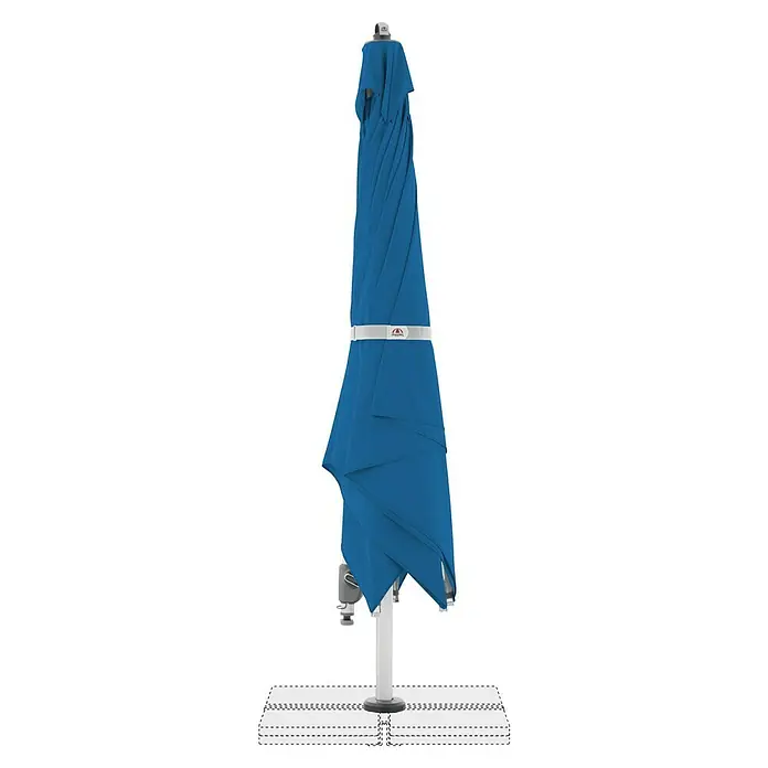 Doppler Expert Ampelschirm - Aquamarin, Bespannungsmaß (L x B): 300 x 300 cm - Geschlossener, blauer May Sonnenschirm mit weißem Band und Ständer, ideal für sonnige Tage im Garten oder auf der Terrasse.