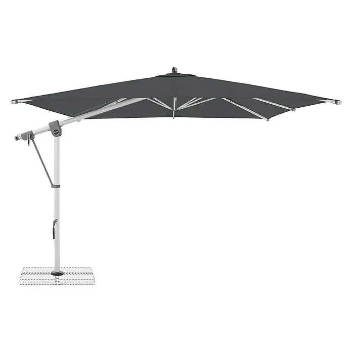 Doppler Expert Ampelschirm - Anthrazit, Bespannungsmaß (L x B): 300 x 300 cm - Grauer Sonnenschirm mit einem robusten, weißen Rahmen und einer soliden Basis, ideal für den Außenbereich.