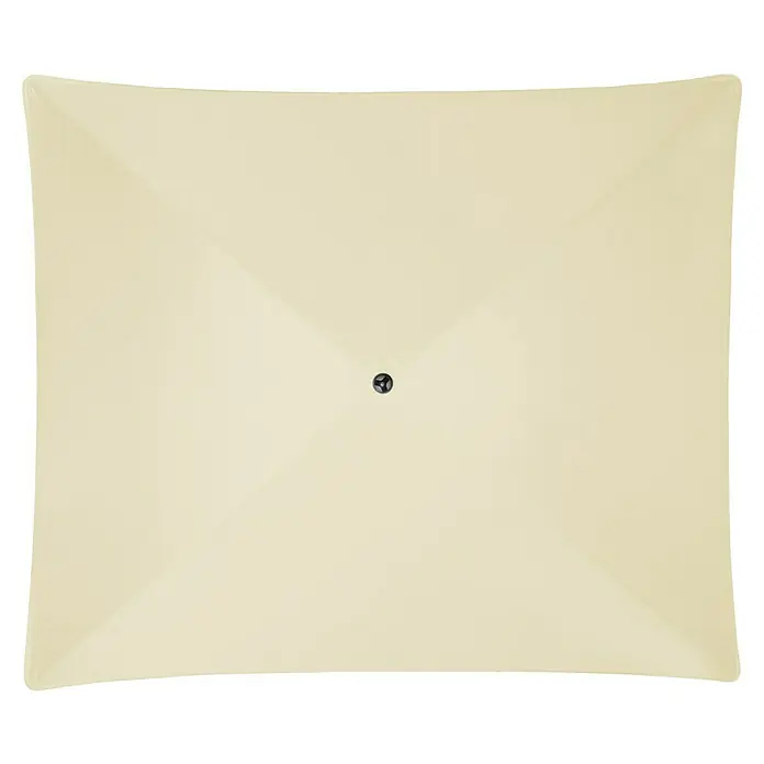 Doppler Balkonschirm Sunline Neo Gastro - Natur, Bespannungsmaß (L x B): 230 x 190 cm - Draufsicht auf einen beigefarbenen quadratischen Sonnenschirm mit zentralem Drehpunkt und gleichmäßiger Beleuchtung.
