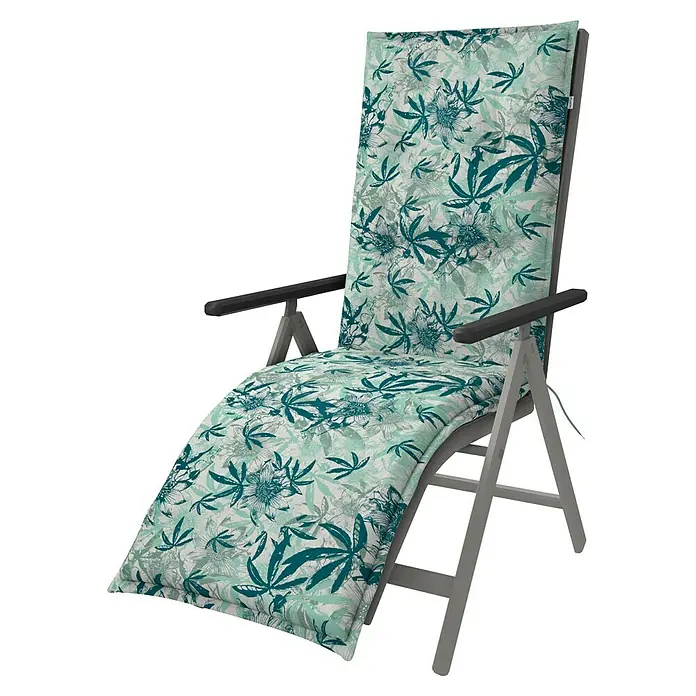 Doppler Sitzauflage Living - Relaxsesselauflage, L x B x H: 170 x 48 x 6 cm, Kunststoff, Baumwolle, Türkis - Sonnenliege mit floralem Muster. Diese Liege bietet Komfort und Stil für entspannte Stunden im Garten oder auf der Terrasse.