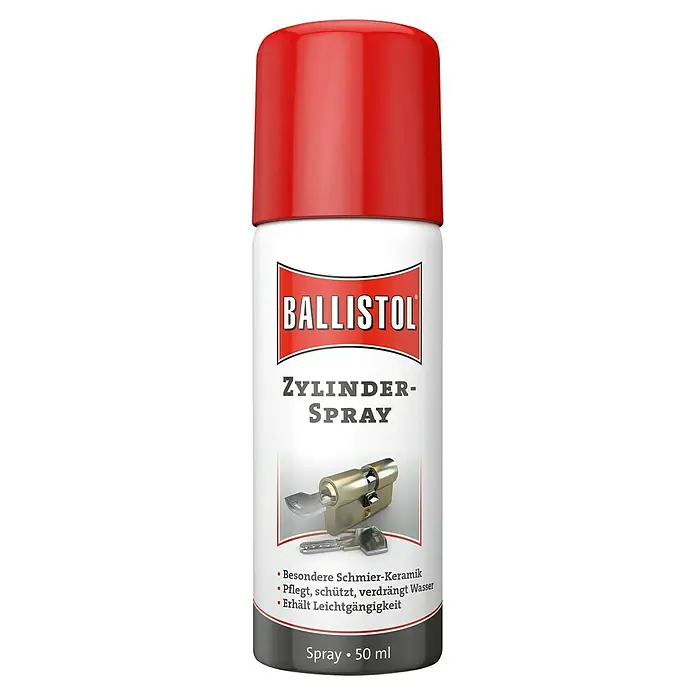 Ballistol Zylinderspray - 50 ml - Abbildung einer Dose BALLISTOL Zylinder-Spray mit roter Kappe, zur Pflege und Schmierung von Zylinderschlössern.