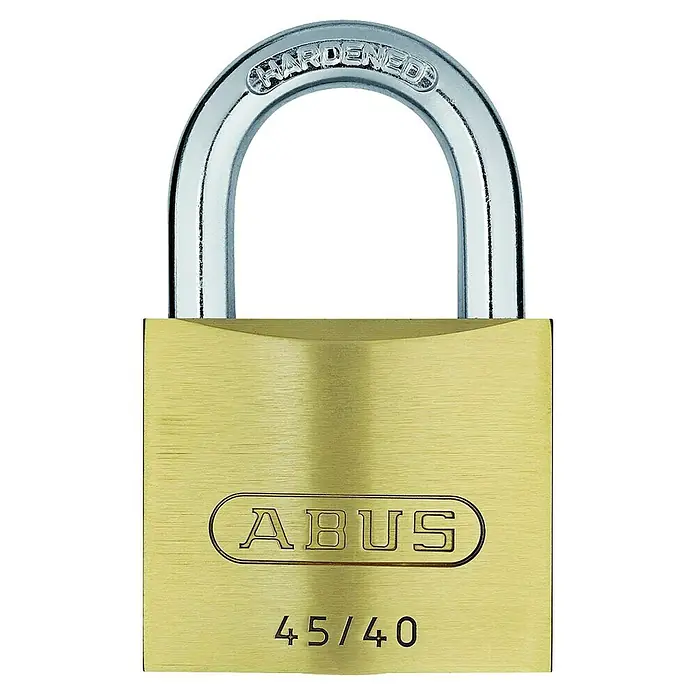 Abus Überfallen-Set200 x 115 mm, Durchmesser Öse: 13,4 mm - ABUS Vorhängeschloss 45/40 aus Messing mit gehärtetem Stahlbügel für erhöhte Sicherheit. Ideal für den vielseitigen Einsatz im Innen- und Außenbereich.