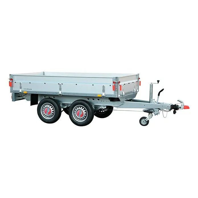 Stema Anhänger BASIC SH 2000-25-13.2 - Nutzlast: 1.642 kg, Doppelachser, Kasteninnenmaß: 251 x 128 x 35 cm, Gebremst - Abbildung eines Stema-Anhängers mit Doppelachse und einer silbernen Ladefläche.