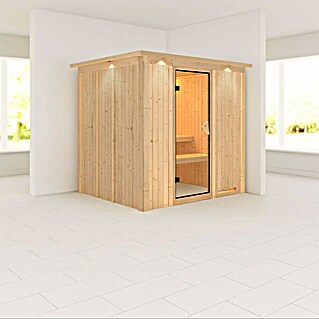 Karibu Elementsauna Daria (Ohne Ofen, Mit Dachkranz und Beleuchtung, L x B x H: 210 x 184 x 192 cm)