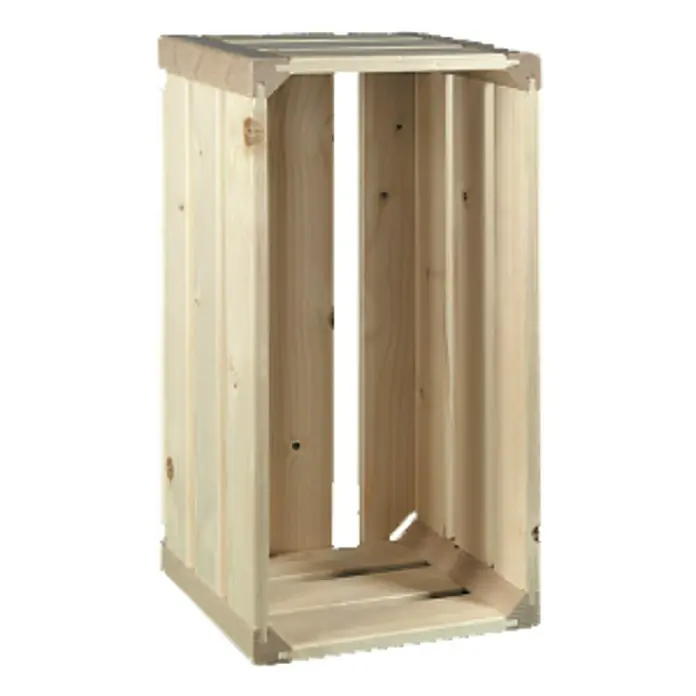 HolzZollhaus Holzkiste B 1/4 - 17,5 x 35 x 16 cm, Natur - Eine unbehandelte Holzkiste mit Lattenstruktur, ideal für Lagerung oder als dekoratives Element im Haus.