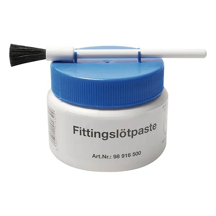 Fittingslötpaste - 250 ml - Bild einer Dose "Fittingslötpaste" mit Pinsel. Ideal zum Löten von Rohren und Formstücken, mit der Artikelnummer: 98 916 500.