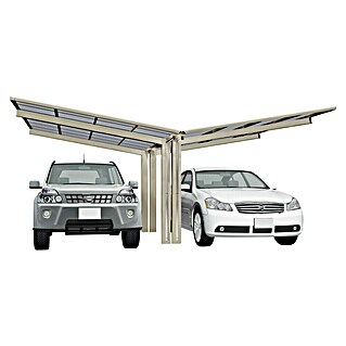 Ximax Carport LINEA Y 60 (Außenmaß inkl. Dachüberstand (B x T): 5,48 x 4,95 m, Doppelcarport, Edelstahloptik, Schneelast: 75 kg/m²)