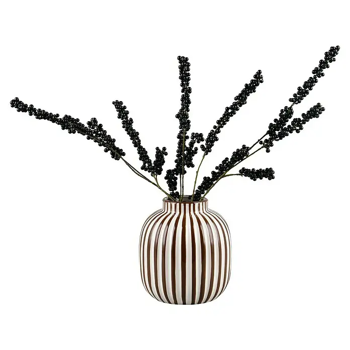 Vase Savanna - Ø x H: 19 x 20,7 cm, Keramik, Braun - Gestreifte Blumenvase mit schwarzen Zierblüten. Die Vase ist ein dekoratives Element und ein echter Hingucker.