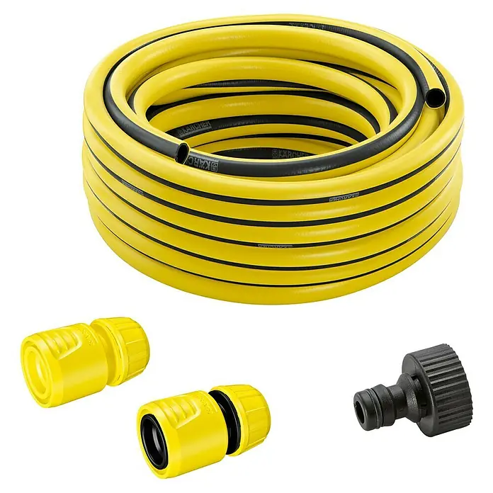 Kärcher Hochdruckschlauch-Set - 10 m, 4 -tlg. - Gelber Kärcher-Gartenschlauch mit Zubehör. Robust, flexibel und ideal für die Gartenbewässerung mit praktischen Anschlussstücken.