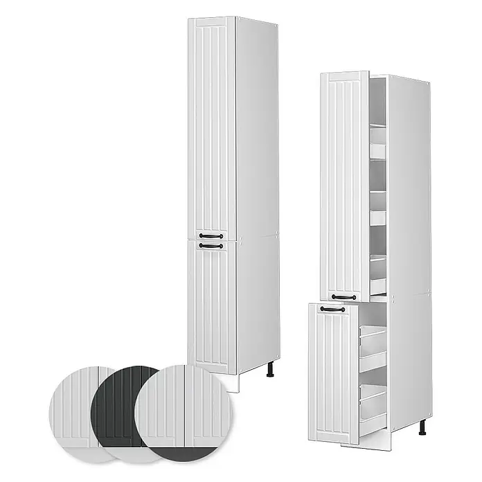 Vicco Schrankküche Fame-Line Weiß Landhaus - Weiß Landhaus, Apothekerhochschrank 30 cm