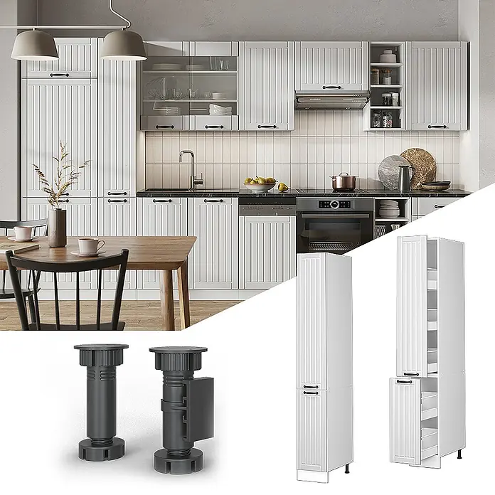 Vicco Schrankküche Fame-Line Weiß Landhaus - Weiß Landhaus, Apothekerhochschrank 30 cm