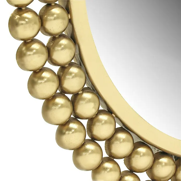 Wandspiegel Amelia - Durchmesser: 46 cm, Gold, Metall - Nahaufnahme eines runden Goldspiegel, verziert mit goldenen Kugeln, der einen luxuriösen und eleganten Akzent setzt.