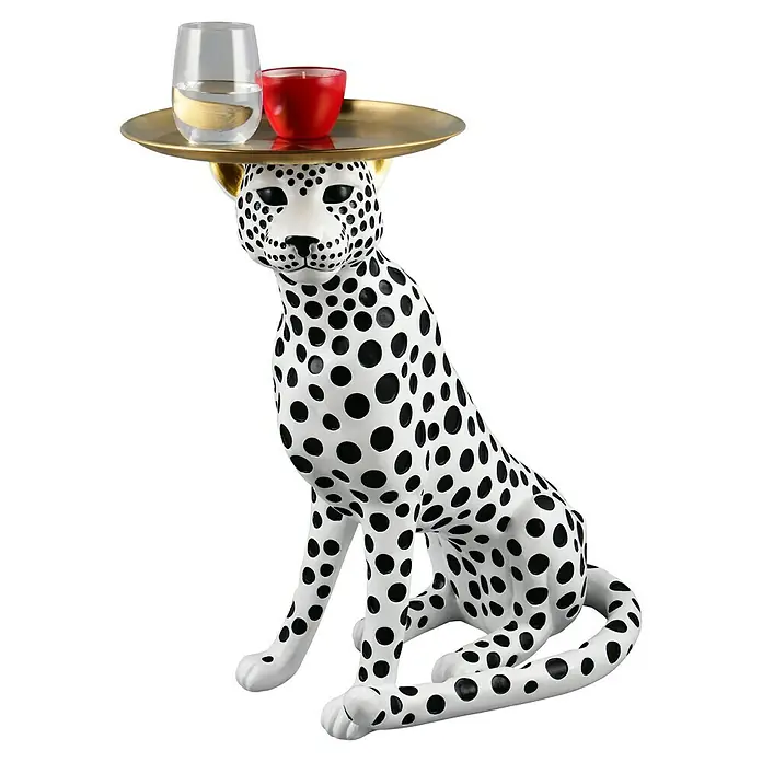 Beistelltisch Pantra - L x B: 59 x 30 cm - Dekorative Panther-Skulptur mit goldenem Tablett, ideal für stilvolle Inneneinrichtung. Ein Blickfang in jedem Raum mit einzigartigem Design.