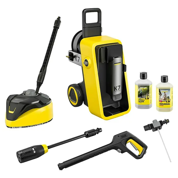 Kärcher Hochdruckreiniger K 7 Comfort Premium Home - 180 bar, 3.000 W, Fördermenge: 600 l/h, Inkl. Home-Kit - Das Kärcher K7 Premium Smart Control Home Hochdruckreiniger-Set bietet eine umfassende Reinigungslösung für Ihr Zuhause und Ihren Garten.