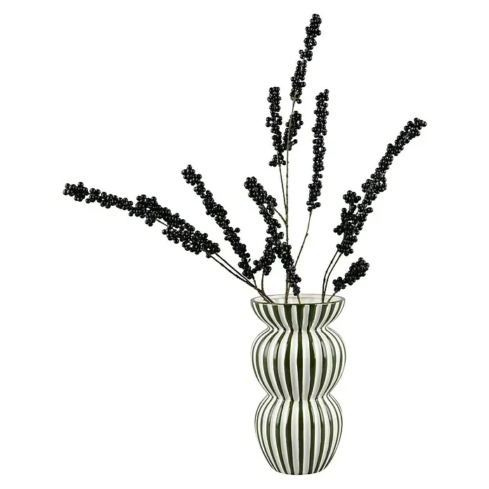 Vase Savanna - Ø x H: 15,5 x 28,5 cm, Keramik, Grün - Stilvolle Dekoration: Eine moderne Vase mit schwarzen Beeren, die jedem Raum eine elegante Note verleiht.