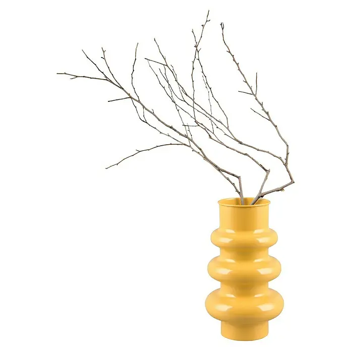 Vase Hoop - Ø x H: 17 x 30 cm, Metall, Gelb - Gelbe bauchige Vase mit Ästen, die eine stilvolle und moderne Dekoration für jeden Raum darstellt. Perfekt als Blickfang.