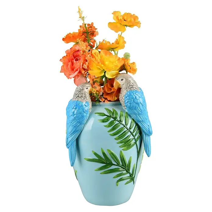 Vase Ara - L x B x H: 20,5 x 19 x 31,5 cm, Keramik, Blau - Vase mit Blumen.