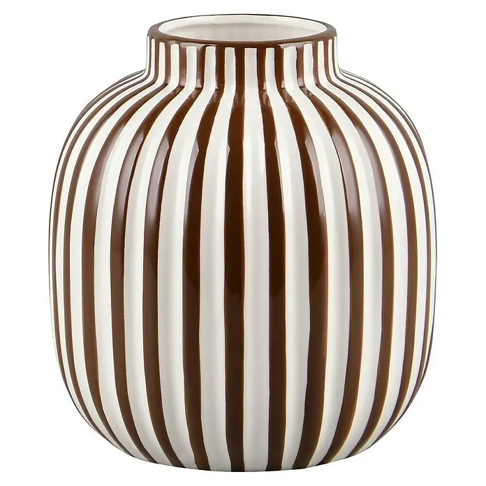 Vase Savanna - Ø x H: 19 x 20,7 cm, Keramik, Braun - Bild einer Vase mit braunen und weißen Streifen. Sie ist ein dekoratives Element für jeden Raum und ein echter Blickfang.