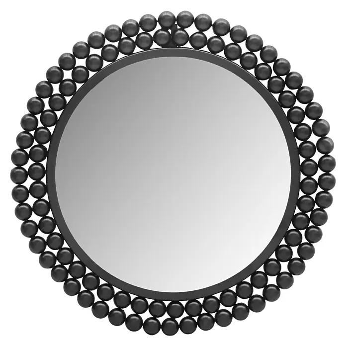 Wandspiegel Amelia - Durchmesser: 46 cm, Schwarz, Metall - Dieser runde Spiegel mit einem Rahmen aus schwarzen Kugeln ist ein auffälliges Deko-Element für jeden Raum. Elegantes Design mit modernem Touch.