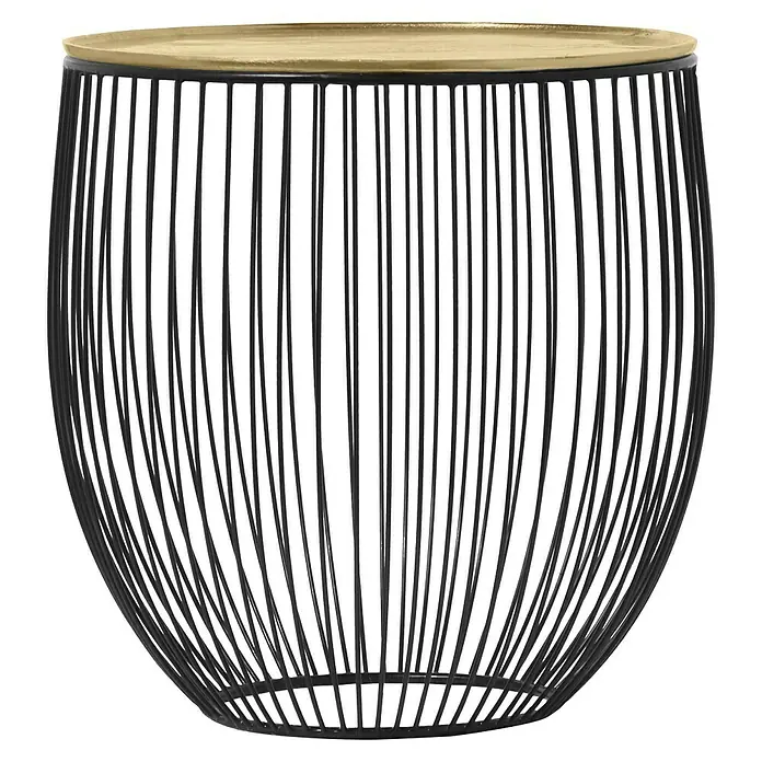 Beistelltisch Rina - Ø x H: 42 x 43 cm, Metall, Schwarz/Gold - Dieser auffällige Beistelltisch mit einer goldenen Tischplatte und einem einzigartigen, schwarzen Metallgestell ist ein echter Hingucker.