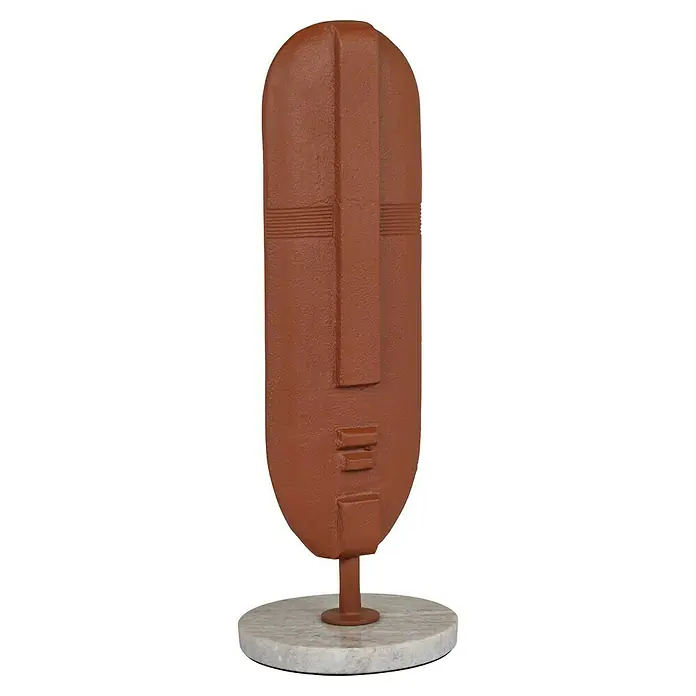 Dekofigur Ahyv - L x B x H: 13 x 13 x 37 cm, Braun, Metall - Skulptur eines stilisierten Gesichts auf einem runden Marmorsockel, modernes Design in warmen Terrakottafarben. Elegantes Deko-Objekt für Wohnräume.