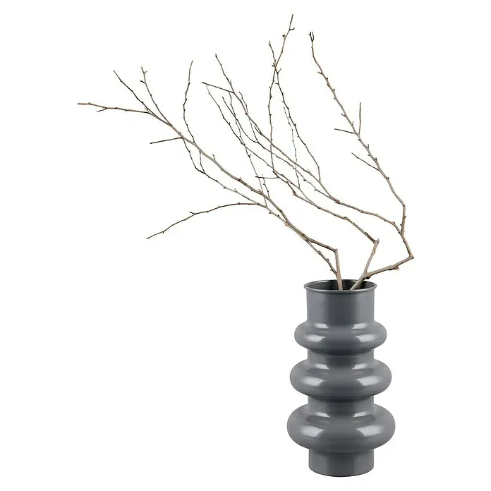 Vase Hoop - Ø x H: 17 x 30 cm, Metall, Grau - Elegante graue Vase mit dekorativen Zweigen. Ein stilvolles Accessoire für jedes Zuhause, das moderne Akzente setzt und Wärme ausstrahlt.