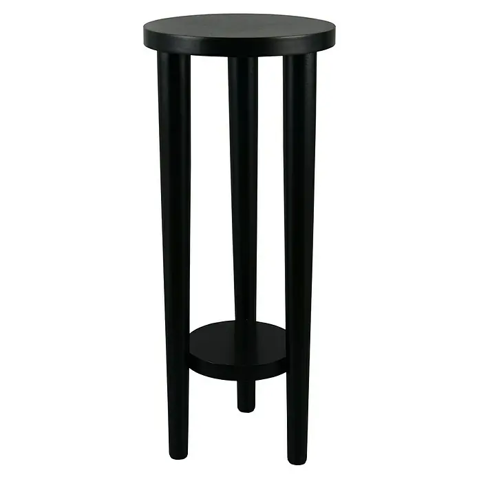 Beistelltisch Acta - Ø x H: 25 x 60 cm, Holz, Schwarz - Schwarzer, runder Beistelltisch mit drei Beinen und einer zusätzlichen Ablagefläche, ideal für Pflanzen oder Dekorationen.