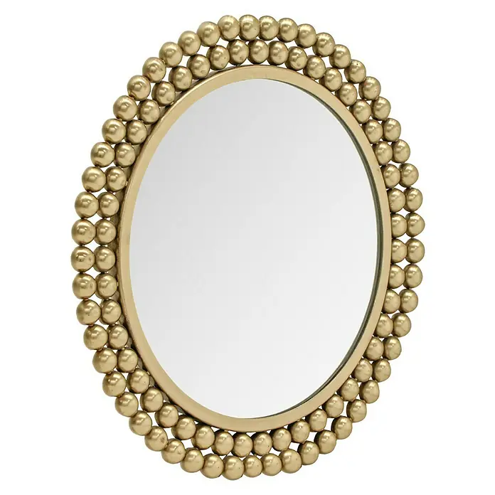 Wandspiegel Amelia - Durchmesser: 46 cm, Gold, Metall - Elegantes Deko-Objekt: Runder Spiegel mit goldfarbenem Rahmen und verzierter Kugelbordüre, ein echter Hingucker für jeden Raum.