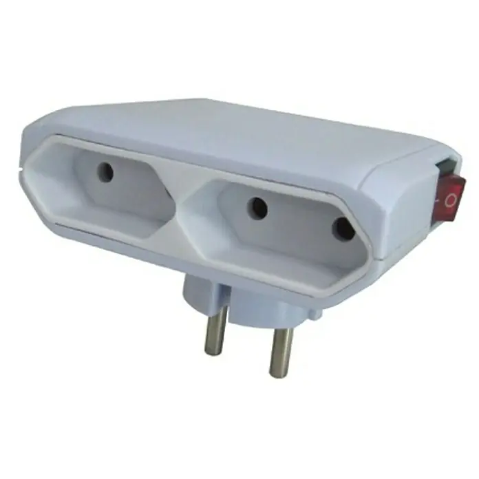 Voltomat Ladrón - Interruptor, 250 V, Blanco - Un adaptador de enchufe blanco de 2 vías con interruptor, diseñado para ampliar el número de enchufes.