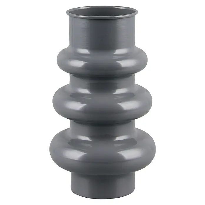 Vase Hoop - Ø x H: 17 x 30 cm, Metall, Grau - Grauer PVC-Ablaufverbinder mit dreifacher Wulst und glänzender Oberfläche für Sanitärinstallationen.