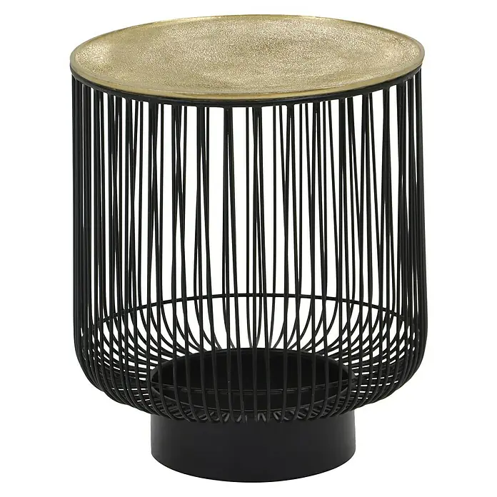 Beistelltisch Rina - Ø x H: 41 x 46 cm, Metall, Schwarz/Gold - Moderner runder Beistelltisch mit goldener Tischplatte und schwarzem Metallgestell für stilvolle Akzente.
