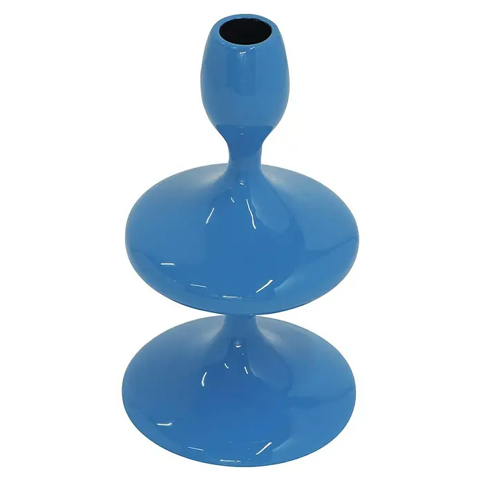 Kerzenhalter Laureen - Ø x H: 11 x 19,5 cm, Blau, Metall - Blaue Designer-Vase mit einzigartiger Formgebung, ideal für moderne Wohnräume.