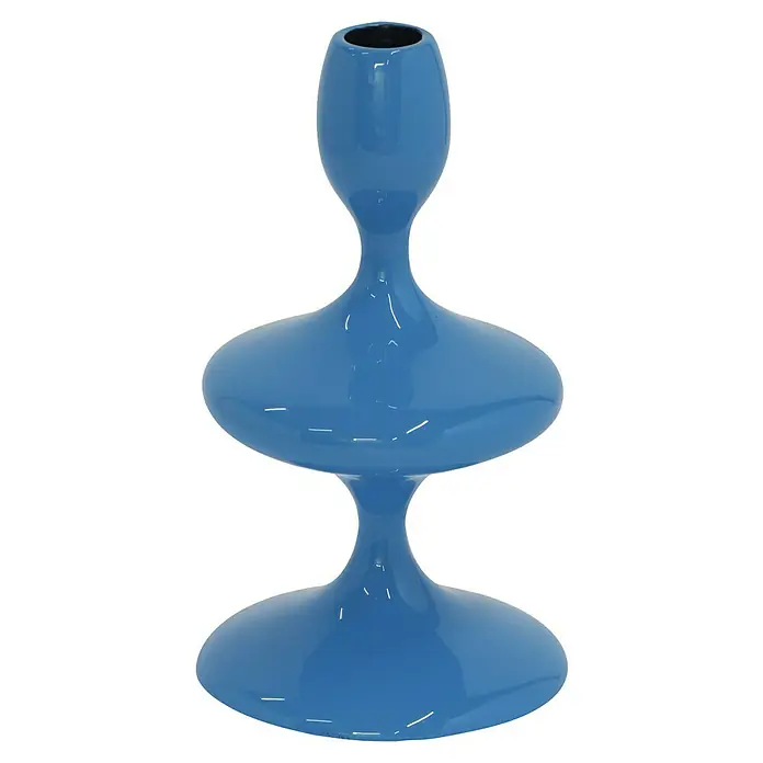 Kerzenhalter Laureen - Ø x H: 11 x 19,5 cm, Blau, Metall - Blaue Blumenvase mit glänzender Oberfläche, ideal für moderne Dekorationen und stilvolle Blumenarrangements.