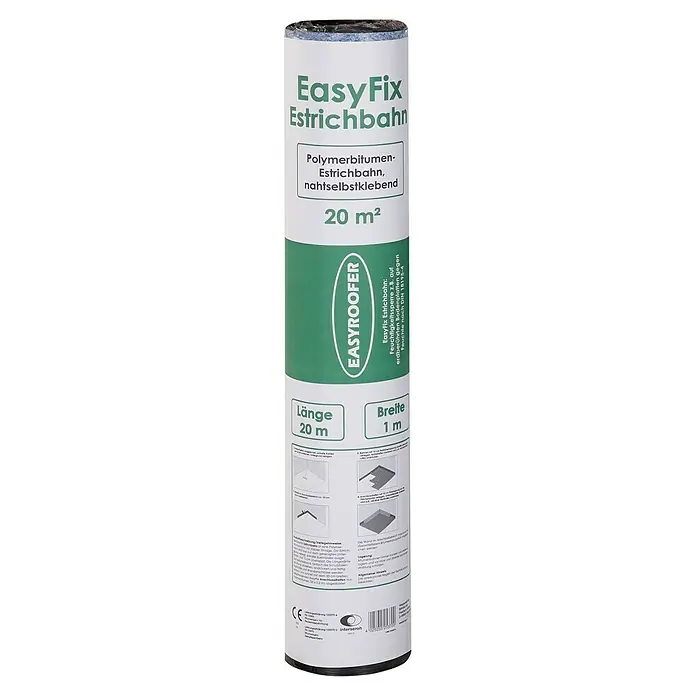Estrichbahn Easy Fix - Nahtselbstklebend - Abbildung eines EasyFix Estrichbahn Rollenprodukts, ideal für die Feuchtigkeitsabdichtung mit den Maßen 20m Länge und 1m Breite.
