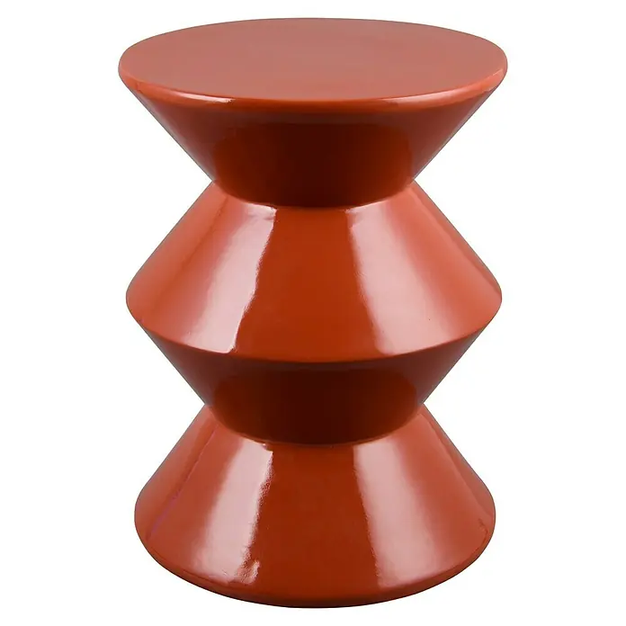 Beistelltisch Guara - Ø x H: 34 x 45 cm, Orange - Rostfarbener Keramikhocker in einer Sanduhrform, ideal als Beistelltisch oder dekoratives Element.