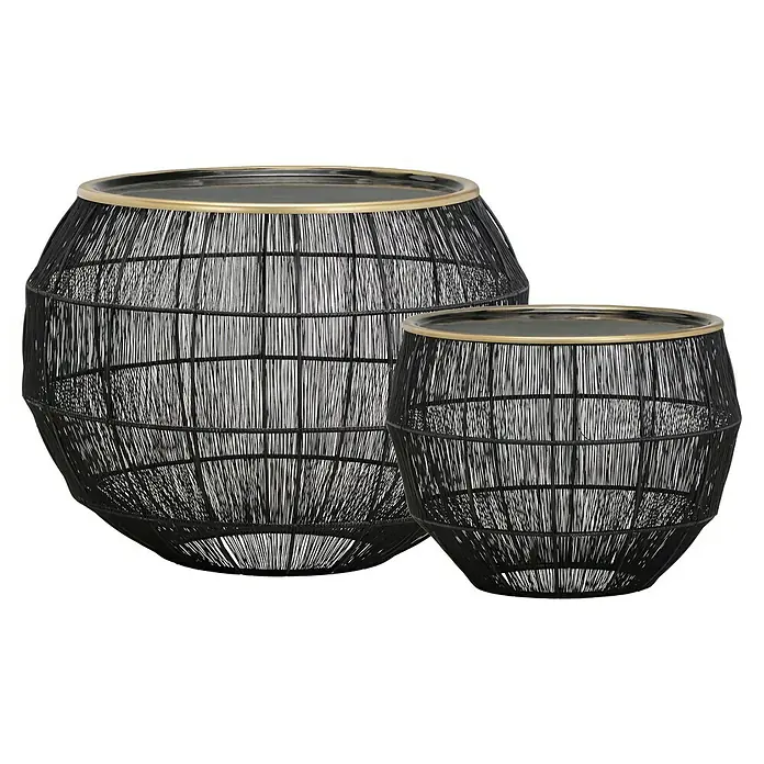 Beistelltisch Mika - 2 -tlg., Schwarz, Metall - Zwei schwarze Couchtische mit goldenen Akzenten. Diese Tische sind ideal für jedes moderne Wohnzimmer.
