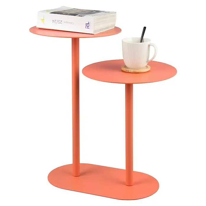 Beistelltisch Ferra - L x B x H: 50 x 30 x 53 cm, Apricot - Moderner Beistelltisch in Pfirsichfarbe mit Buch und Tasse. Das perfekte Möbelstück für Ihr Wohnzimmer.