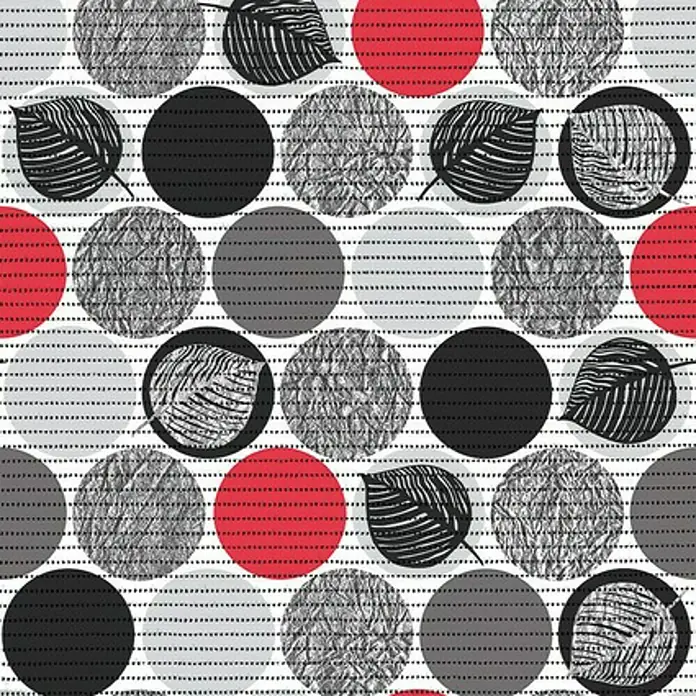 D-c-fix Bodenmatte Meterware Floor Comfort - Dots Red, Breite: 65 cm - Buntes Muster mit Kreisen, Blättern und horizontalen Linien. Das Design erzeugt eine lebhafte und stilvolle Oberfläche.