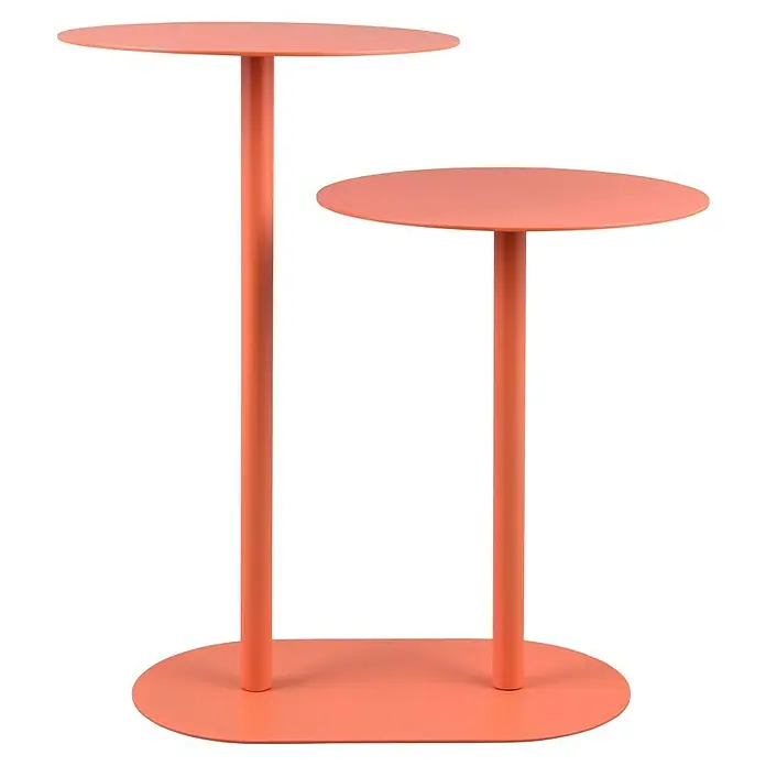Beistelltisch Ferra - L x B x H: 50 x 30 x 53 cm, Apricot - Ein korallenfarbener Satztisch mit zwei runden Platten unterschiedlicher Höhe und einer ovalen Bodenplatte.