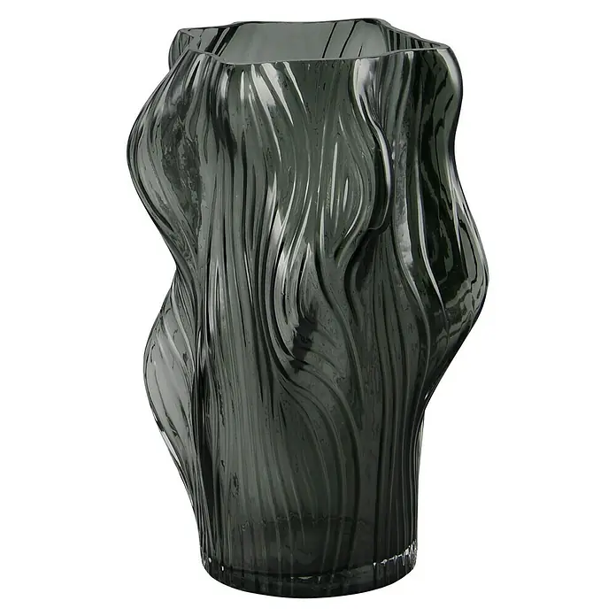 Vase Vapor - Glas, Rauchfarbig - Dekoratives Detail: Rauchfarbene Glasvase mit gewellter Struktur. Sie bietet eine moderne Note für jeden Raum und ist ein Blickfang.