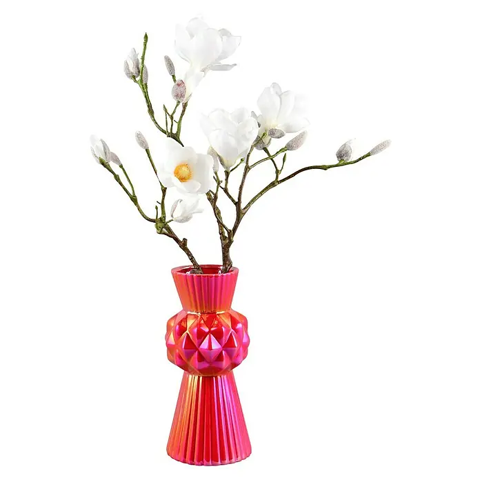Vase Voro - Ø x H: 13 x 28,5 cm, Keramik, Rot - Dekorative Kunstblumen in einer rot-orangen Vase. Elegantes Accessoire, ideal für jeden Raum.